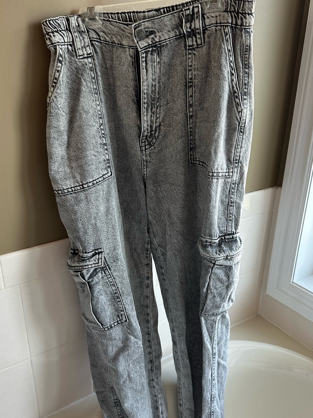 Garage - Grey Cargo Jeans with Elastic Waist Band